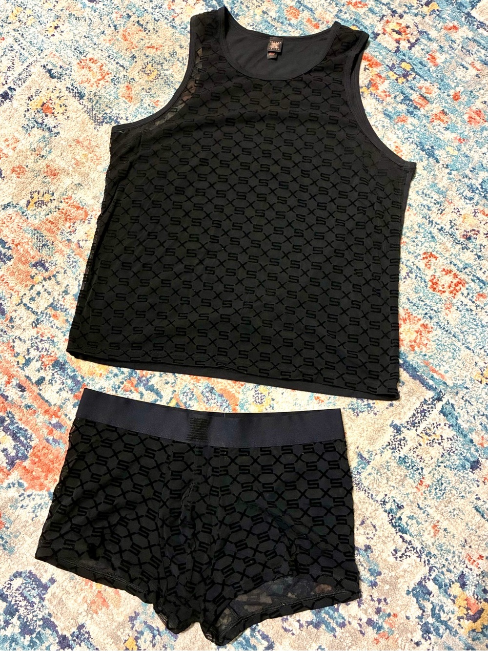 Savage X Fenty Black Textured Tank Top & Boxer Brief Set